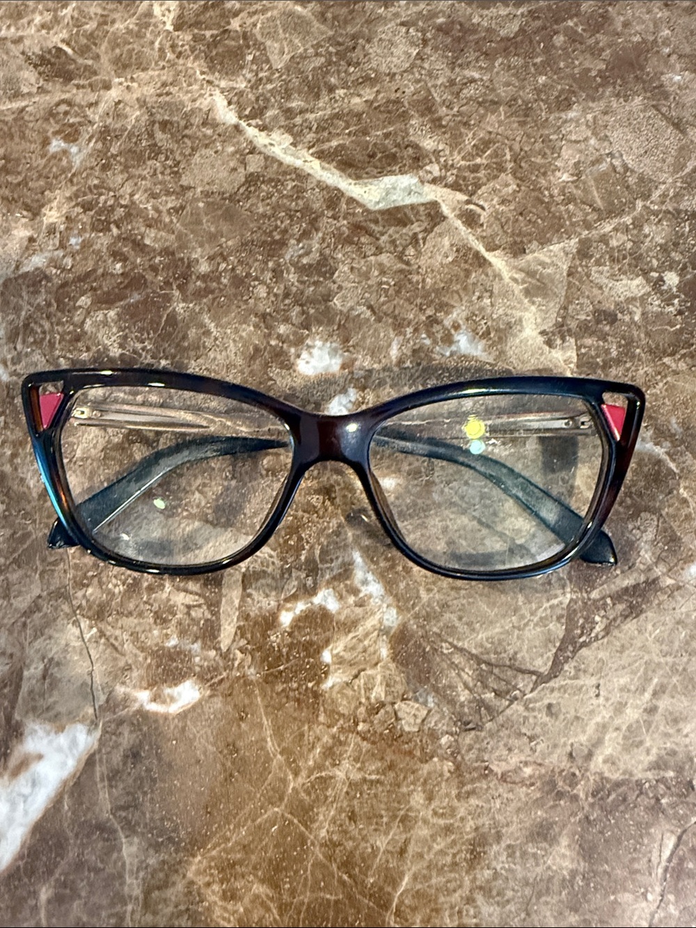 Dior Cat-Eye Glasses in Dark Tortoise with Pink Accents